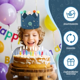 JIAWWAN Birthday Crown for Children, Birthday Crown Fabric Adjustable, Birthday Crown Unisex with Interchangeable Numbers from 0-9, Birthday Crown Muslin for Children's Birthday Party (Blue)