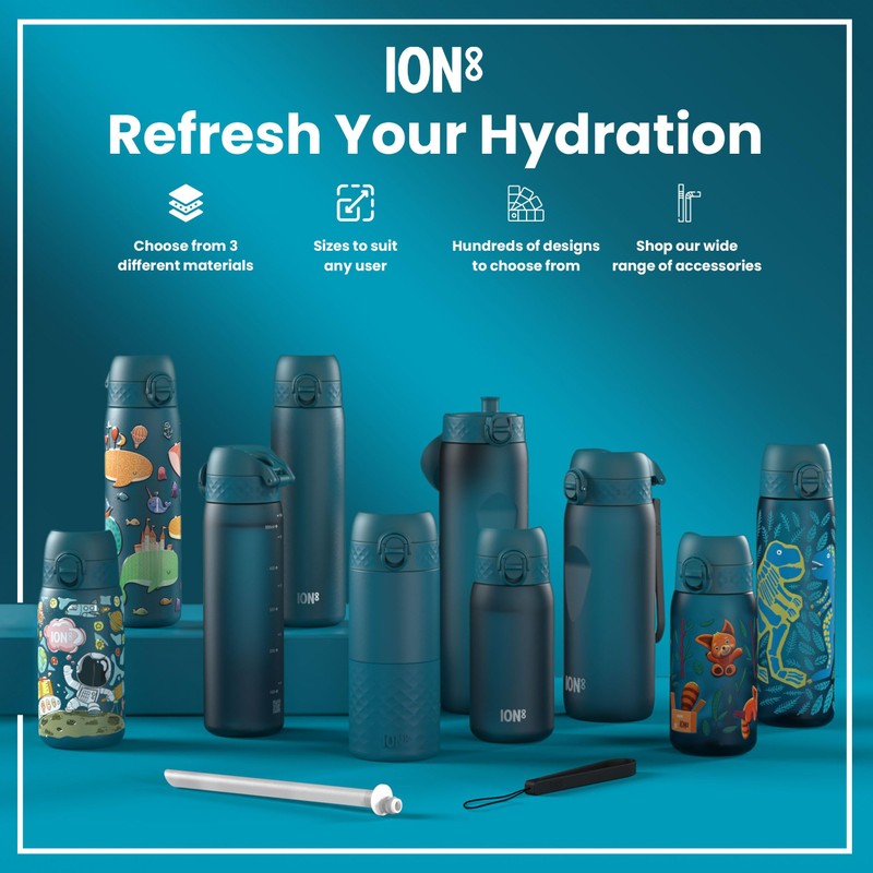 Ion8 Lightweight Steel Water Bottle, 600 ml/20 oz, Non-Insulated, Leak