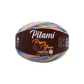 Paper Raffia Yarn Twisted Multicolor (Colorful Pattern) 1 Skeins Kraft Paper Yarn Raffia Yarn Soft Craft Ribbon Yarn Polyester Yarn for Crochet DIY Weaving - Total Length 170 m (180 yds 150 gr)