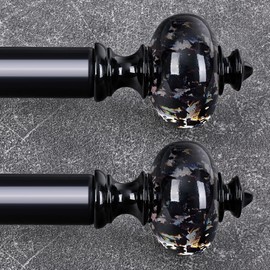 2 Pack Black Curtain Rod for Windows 48 to 84 Inches, 1'' Heavy Duty Adjustable Modern Drapery Rods with Unique Crystal Finials, Luxury Decorative Curtain Rods, Size: 30-88''
