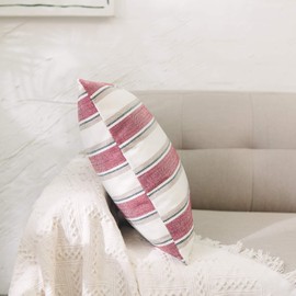 NATUS WEAVER Stripe Pillow Case Soft Linen Square Decorative Throw Cushion Cover Pillowcase with Hidden Zipper for Sofa 20" x 20"