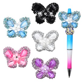 Rhinestone Butterfly Focal Beads for Pens 5pcs Butterfly Beads for Beadable Pens Beadable Keychains Making