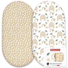 Gllquen Baby Bassinet Crib Sheets Set, Breathable Cozy Fitted Mattress Sheet, Elastic Travel Crib Fashionable Floral Pattern, Standard Cradle Safe Sheets for Baby Boy Girls 32"X16" (Cute Rainbow)