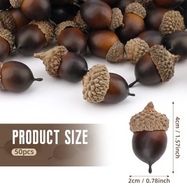 Gresorth 50pcs Artificial Lifelike Simulation Small Acorn Set Decoration Fake Fruit Faux Pine Cone Realistic Nutty with Natural Cap Model for Home Thanksgiving Halloween