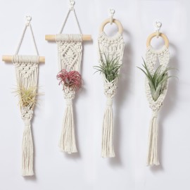 Shineloha 4 Pack Air Plants Holders, Wall Planters for Indoor Plants | Macrame Plant Hanger, Air Plant Hanger for Air Fern, Tillandsias, Live Houseplants & Succulent (NO Plant Included)