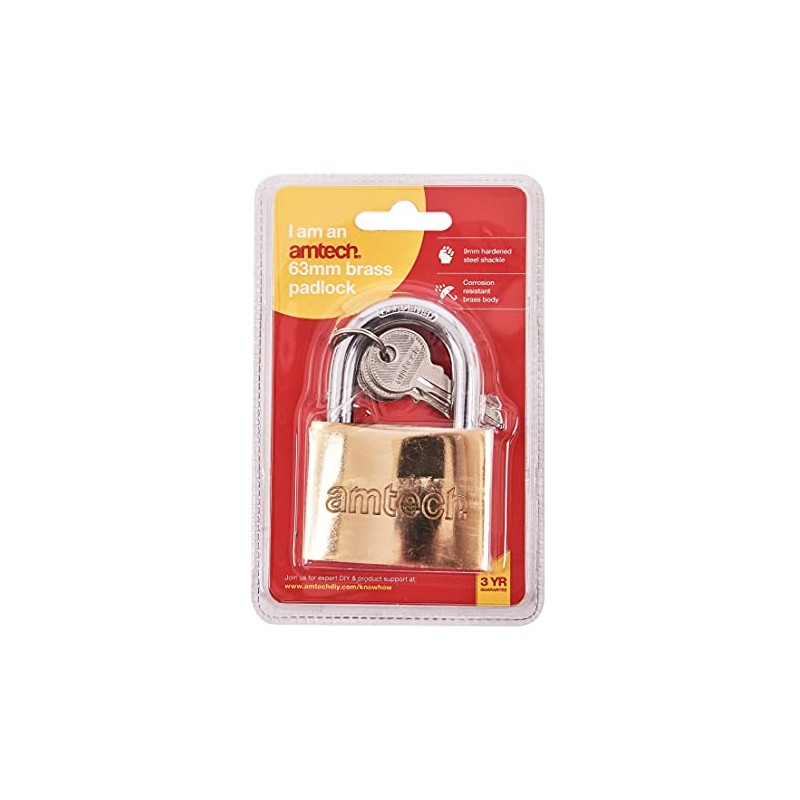Amtech T1400C 63mm Solid Brass Padlock, Small Padlock with Keys