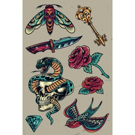 Vintage Tattoo Design Notes Notebook 6x9 100 Lined Pages Notepad Diary Journal: Perfect Gift For Women, Girls, Men, and Kids