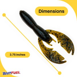 BAITFUEL Baby PACA Craw Creature Bait Infused with Supercharged X55 Formula Gel | 3.75-Inch, Green Pumpkin Blue