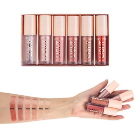 Pack of 6 Lip Gloss, Shimmer and Shine, Lip Gloss for Full-Looking Lips, Moisturising, for Naturally Shiny Lips, Lifter Gloss, Moisturising Lip Gloss with Boosting Effect (01)
