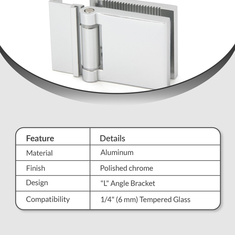FHC JMH1LCH L-Mount Universal Hinge for 1/4" Glass - Polished