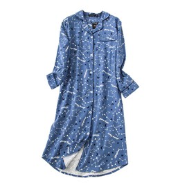 CHUNG Women Flannel Brushed Cotton Nightgowns Sleepshirt Dress Long Nightwear Nighties Button Down Cozy Warm Pajamas,036 Starry Sky,XL