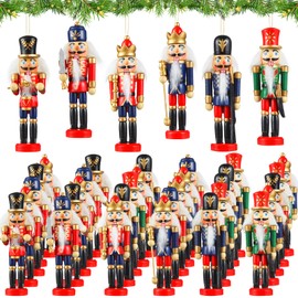 Aoriher 36 Pcs Christmas Nutcracker Ornament Small Wooden Nutcracker Soldier Hanging Decorations Nutcracker Figure Christmas Ornament for Christmas Figure Decoration