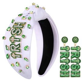 St. Patrick’s Day Headbands for Women Lucky Shamrock Knotted Headband Good Luck Headband Embellished Rhinestone Wide Top Knot Headbands St. Patrick's Day Hair Accessories Irish Holiday Gifts (Irish)