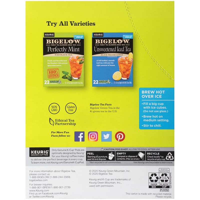 Bigelow Tropical Iced Green Tea K Cups, 22 Count Box