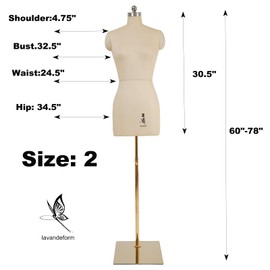 lavandeform Female Dress Model Torso Body Clothing Forms,Sewing Mannequin Foam Body for Pinning.Height Adjustable Stand. (Beige, 2)