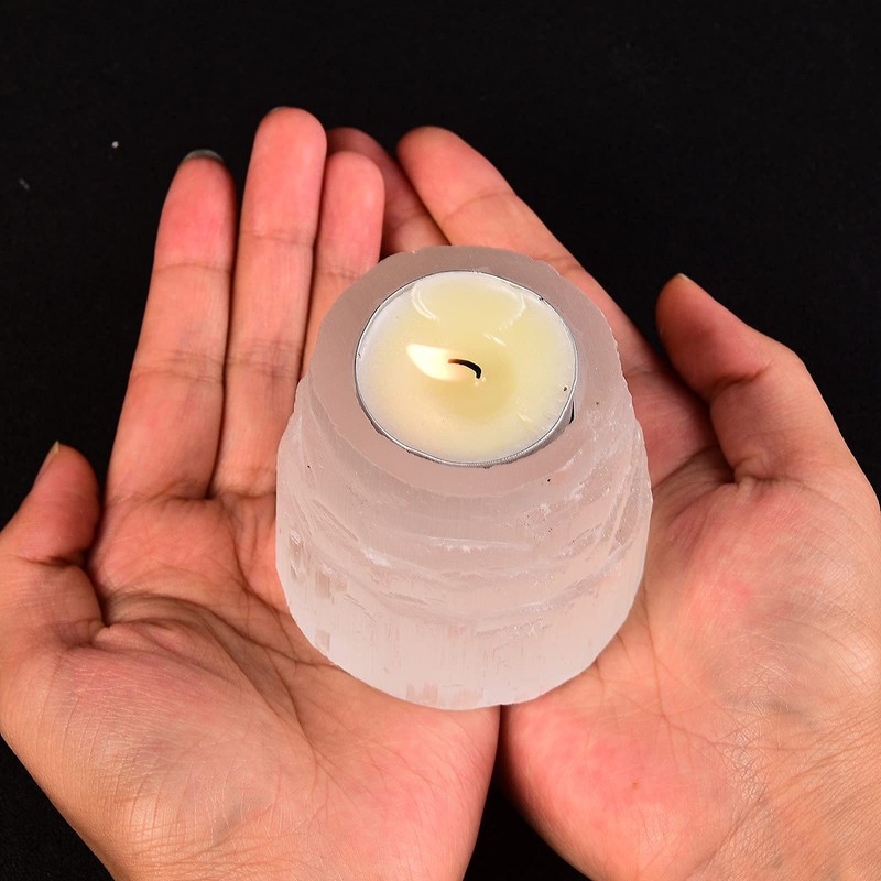 AMOYSTONE Selenite - Portavelas de cristal redondo para velas de