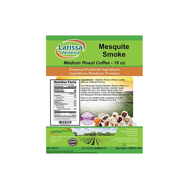 Mesquite Smoke Medium Roast Coffee (Gourmet, Naturally Flavored, Whole Coffee