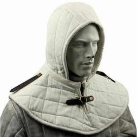 AnNafi® Padded Arming Cotton Cap Renaissance Medieval Cotton Padded Armor Collar & Coif Arming Cap Aventail Neck Head Protector Under Armor Chainmail Coif Cap for Men White, White, Large