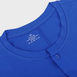 GYMAPE Men's Short-Sleeved Stranpler Pyjamas Henley Jumpsuit Stretchy Cotton Ramper with Buttons, blue, L