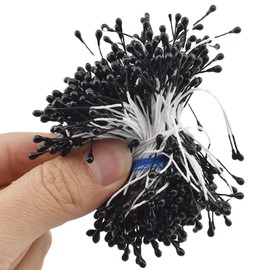 HAHIYO 700 Pcs 3mm Black Pearl Double Head Artificial Flower Pistil with Pearlized Floral Stamen for Flower Making & Decoration