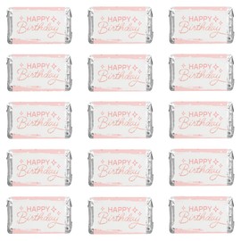 URROMA 150 Happy Birthday Pink Rose Gold Candy Stickers for Celebrations, Gift Cards, Envelopes, Craft Decoration