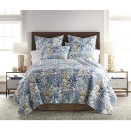 Levtex home - Mahina Quilt Set - Full/Queen Quilt + Two Standard Pillow Shams - Coastal - Taupe, Blue and White - Quilt Size (88x92in.) and Pillow Sham Size (26x20in.) - Reversible - Cotton