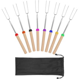 Cheer Collection Marshmallow Roasting Sticks - Set of 8 Extendable Smores Sticks and BBQ Forks - Telscoping Hot Dog Skewers with Storage Bag