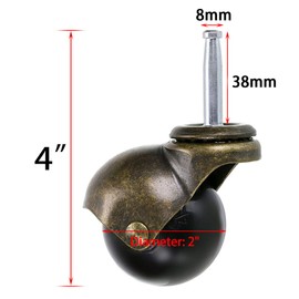 MDLUU 4 Pcs 2" Stem Casters, Antique Ball Caster Wheel with Insert Sockets Replacement for Sofa, Old Chair, Cabinet Furniture (Mounting Stem: 8mm x 38mm)