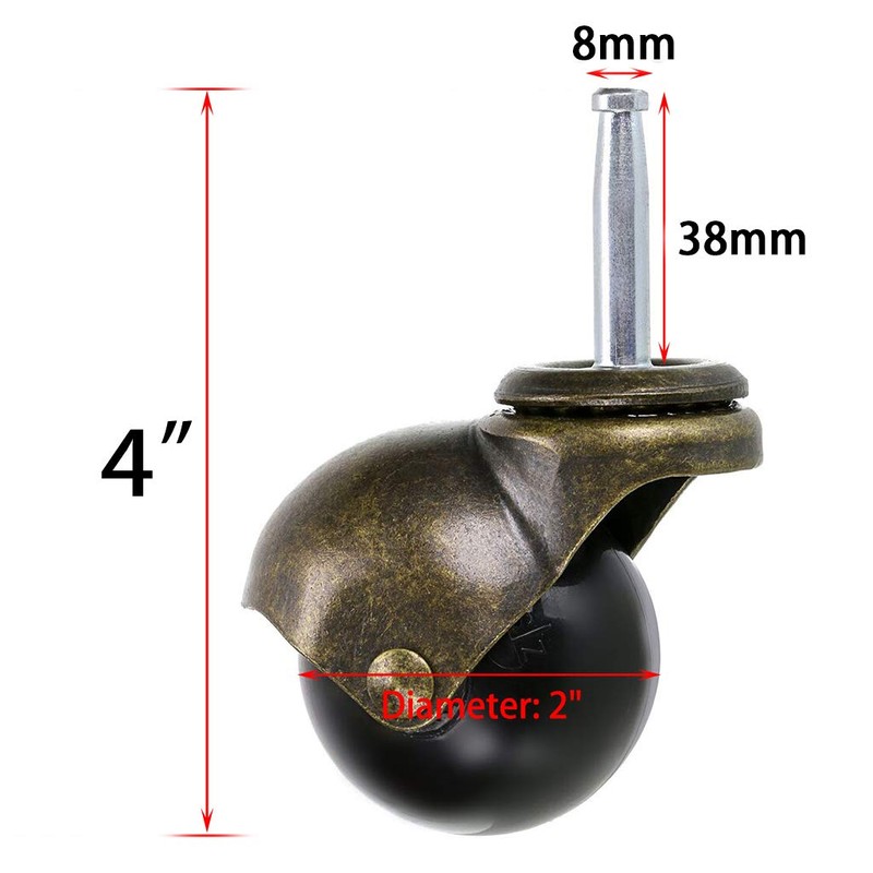 MDLUU 4 Pcs 2" Stem Casters, Antique Ball Caster Wheel