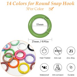42 anillos redondos de resorte con 14 colores, clip de mosquetón circular de 23 mm, hebilla redonda de aleación de zinc, hebilla de gatillo a presión, pequeños accesorios para collares, llavero, bolso