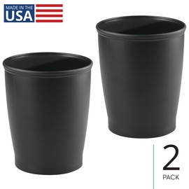 iDesign Small Round Plastic Bathroom Trash Can - Set of 2 - Black - Made in USA