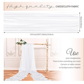 10 Yard White Gauze Cheesecloth Fabric, Arch Draping for Wedding Decor,Drape Table Runner,Boho Cheesecloth for Table Runner Chair Sash Napkins Drape,Wedding Decoration