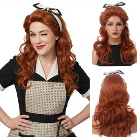 MEDISIFA Black Long Curly Beehive Wig Vintage Wig with bangs for Women Costume Cosplay Fancy Dress 60s 70s Retro Wigs (reddish brown)