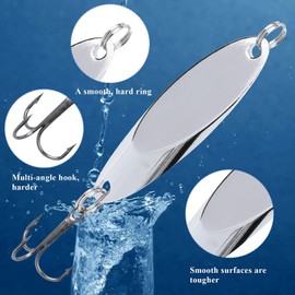 FREGITO 5pcs Fishing Spoons, Trout & Bass Lures, Hard Metal Spinner Baits (Silver-A)