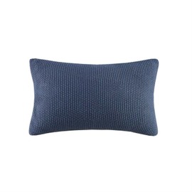 INK+IVY Bree Knit Pillow Cover Soft Texture, Decorative Euro Case, Cottage Lifestyle Design for Sofa, Bed, Living Room Accent Hidden Zipper Closure (Cushion NOT Included), Indigo 12x20 II30-1148