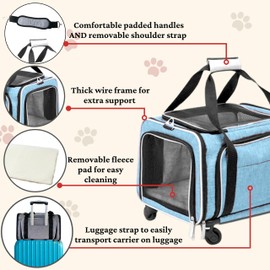 Ruff Life 101 Airline Approved Expandable Premium Pet Carrier on Wheels- Two Sided Expandable Rolling Carrier- Designed for Dogs & Cats- Extra Spacious Soft Lined Carrier! - Light Blue