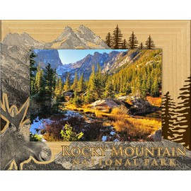 Rocky Mountain National Park with Moose Engraved Wood Picture Frame Landscape (4 x 6)