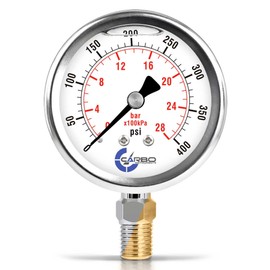 CARBO Instruments 400 PSI Glycerin Liquid Filled Pressure Gauge, 2.5" Dial, 1/4 NPT Lower Mount, 304 Stainless Steel Case, Brass Wetted Parts, Dual Scale PSI/Bar - ASME B40.1 Grade A