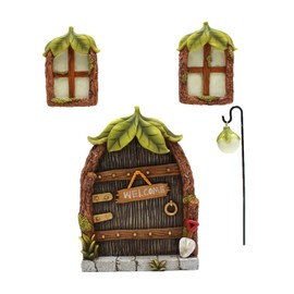 LSRVNM 4 Pieces Garden Fairy Door, Resin Elf Door Sculpture, Miniature Elf Door, Garden Decoration, Glow in the Dark, for Trees, Gardens, Outdoors