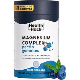 Magnesio Complex 6 Formas Bisglicinato Citrato Gomitas 180 Pzs Health Hack 630 g, 180 gomitas, sabor mora azul, 6 formas de magnesio, vitamina B6 y D3, acerola, vegano, sin azúcar, sin gluten