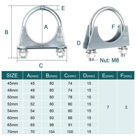 Yeepeo Pack of 2 Bow Clamps, 48 mm Exhaust Clamps, Galvanised Steel Pipe Clamps, Round Pipe Bracket Clamp with Nut Plate, U-Bolts for Pipe Connections