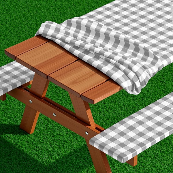 Bouiexye 3 Pcs Set Polyester Picnic Table Cover with Bench
