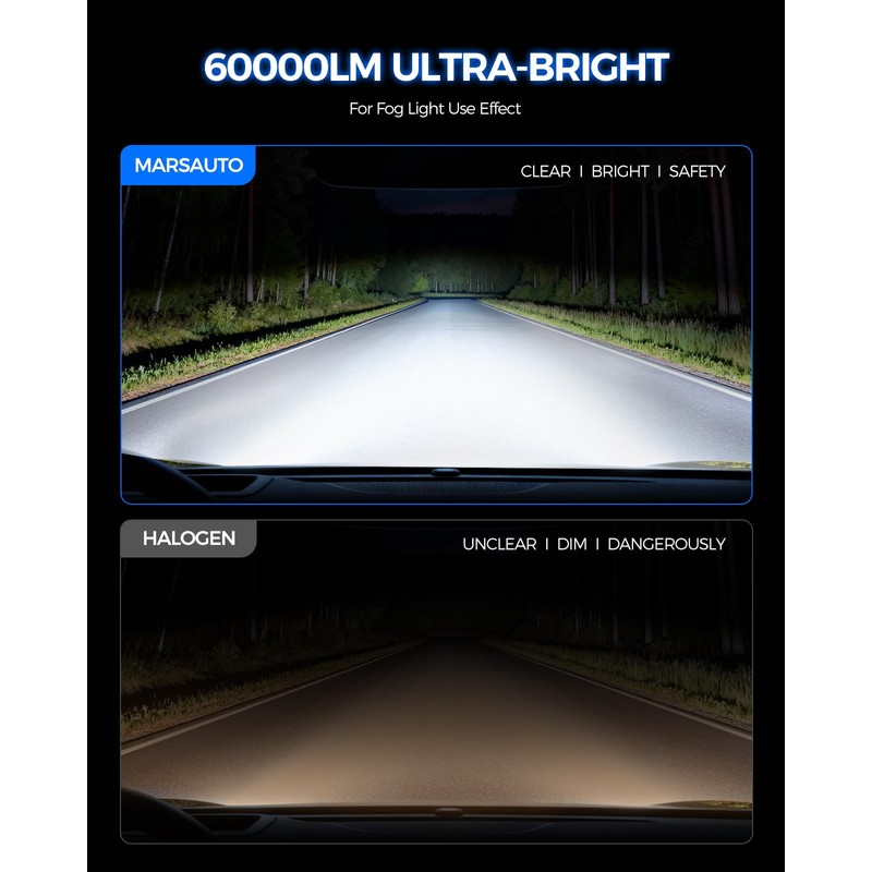 Marsauto 9006/HB4 LED Fog Light Bulbs, 34,000LM Ultra-Bright for Wider