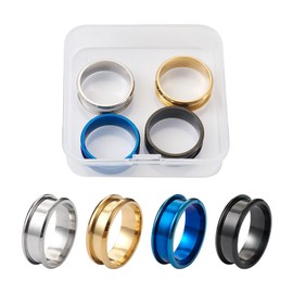 Pandahall 4Pcs Size 10 Stainless Steel Inlay Ring Core Blank 4 Colors Grooved Finger Ring Settings for Man Women Ring Jewelry Making