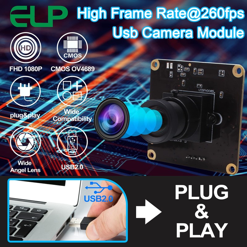 ELP High Speed USB Camera 1080P Lightburn Camera for Computer