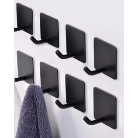 YLITREUS Klebehaken Schwarz Matt 8 Stück Handtuchhaken ohne Bohren Haken Selbstklebende aus Edelstahl Wandhaken Extra Stark Wasserfest Badezimmer Für Bad Toilette Schlüssel Tür Kleider Küche