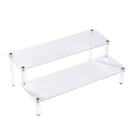 BYCY Acrylic Clear 2-Tier Riser Display Shelf for Figures, Desserts Holder, Collections Organizer and Cosmetic Items Shelf (12" x 6.9" x 4.25")