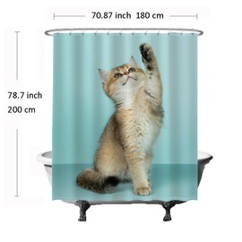 Ulticool Shower Curtain - Cute Cat - 180 x 200 cm - Washable - Waterproof - with 12 Rings