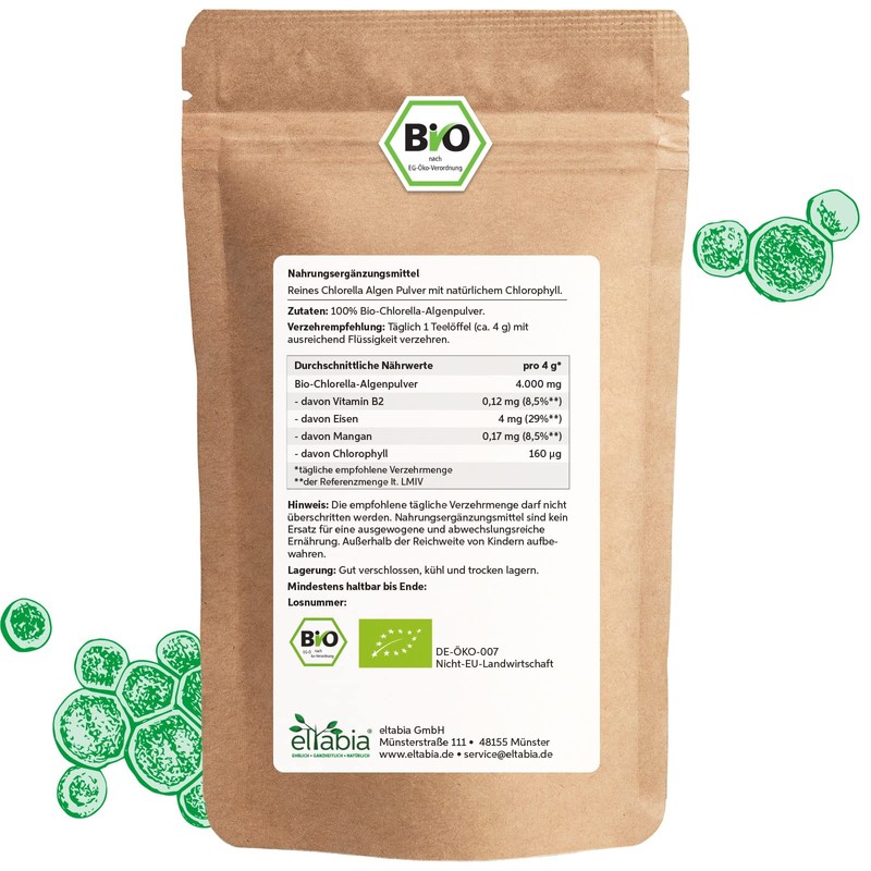 Organic Chlorella Powder, No Additives, Vegetable Quality Eltabia