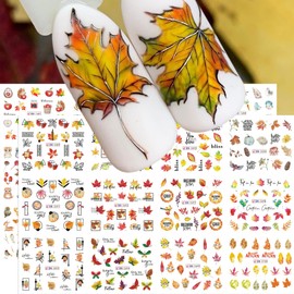 1PCS Fall Nail Art Stickers Decals Hedgehog Squirrel Animals Maple Leaf Pumpkin Pinecone Design Water Transfer Nail Foils Decals Autumn Nail Art Decorations Thanksgiving Day Nail Decals for Women